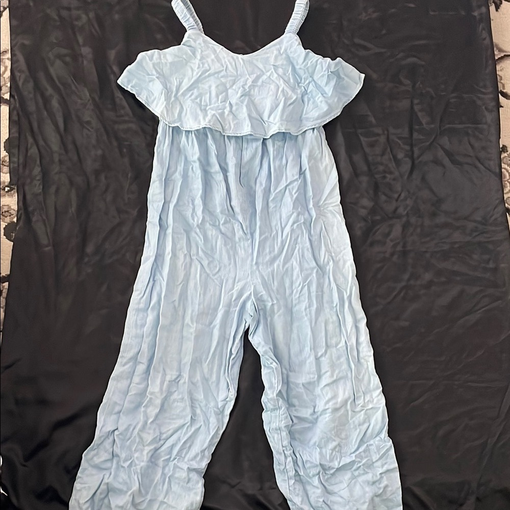 Isabel Maternity by Ingrid & Isabel Blue Boot Cut Jumpsuit with Ruffled Top